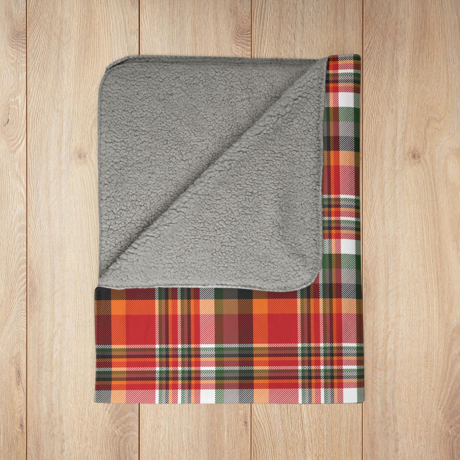 Christmas Red & Pewter Tampa Bay FL Plaid Fleece Sherpa Blanket