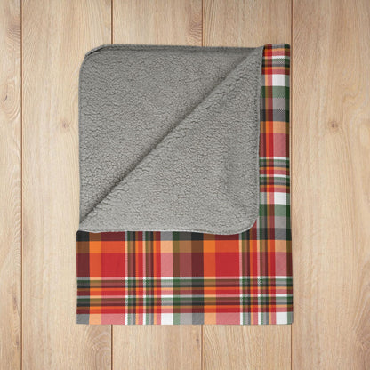Christmas Red & Pewter Tampa Bay FL Plaid Fleece Sherpa Blanket