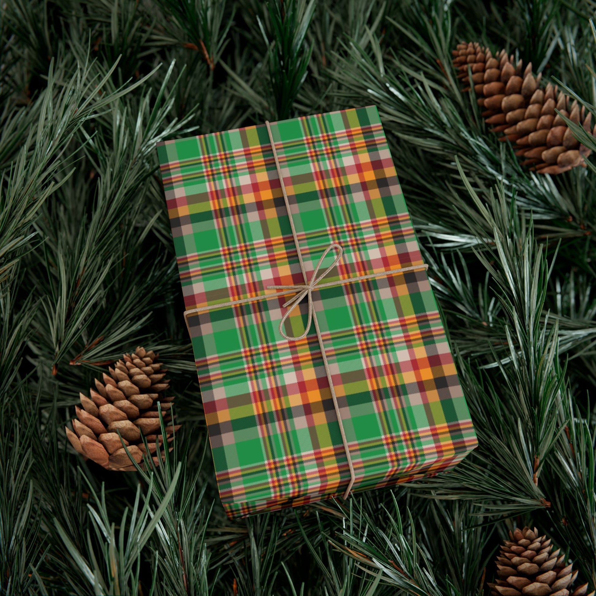 Kwanzaa Green, Black, Orange & Red Plaid Gift Wrapping Paper Roll