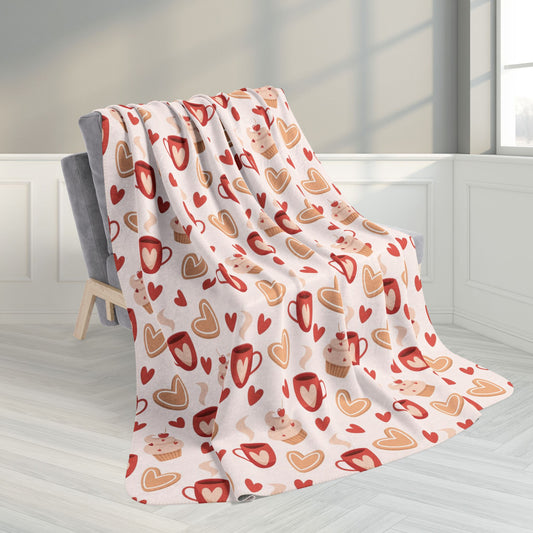 60" × 80" Coffee, Sweets & Hearts Valentine’s Day Fleece Sherpa Blanket