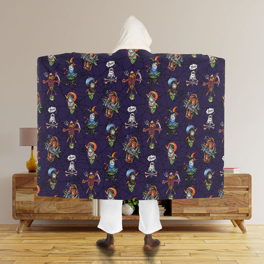 One size Cream Halloween Lovebirds Hooded Sherpa Fleece Blanket