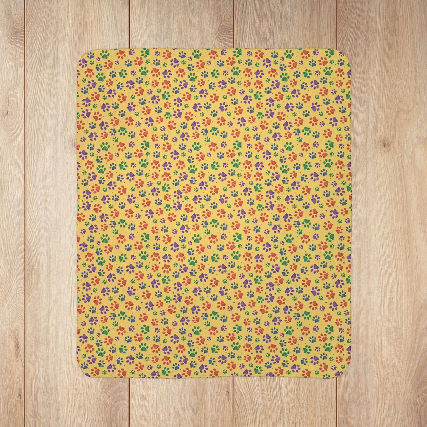 Red, Green & Purple Ohio Paw Prints Yellow Fleece Sherpa Blanket