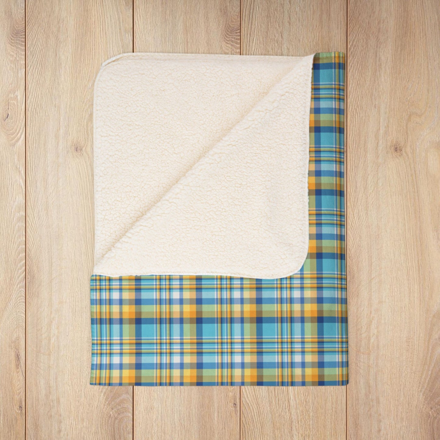 Teal, Blue & Gold Ohio Plaid Fleece Sherpa Blanket