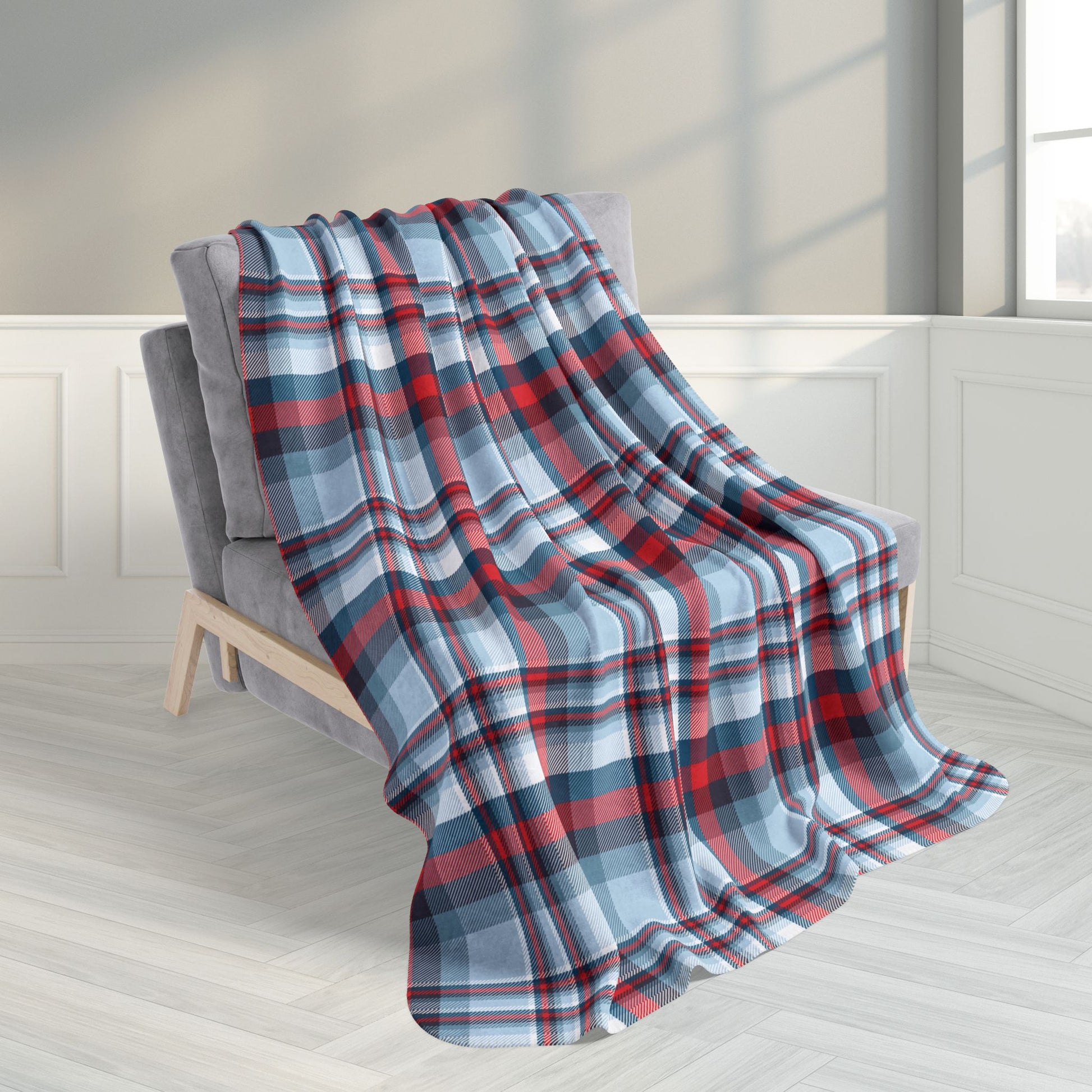 Nautical Teal Plaid Fleece Sherpa Blanket