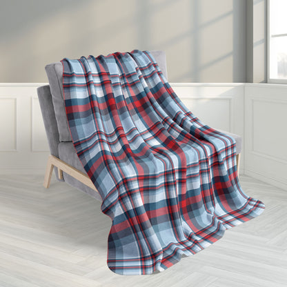 Nautical Teal Plaid Fleece Sherpa Blanket