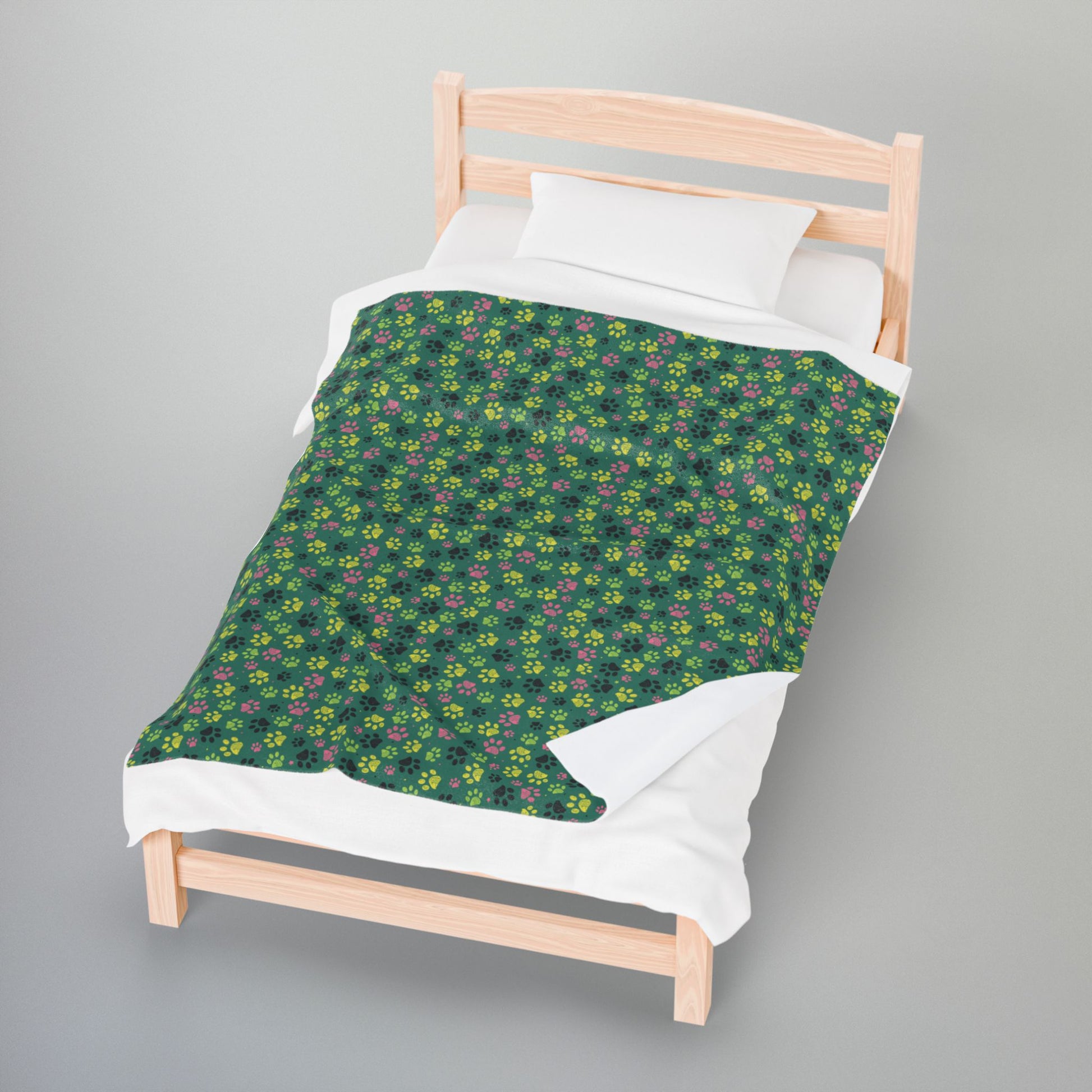 Light Green & Pink Ohio Paw Prints Velveteen Plush Blanket