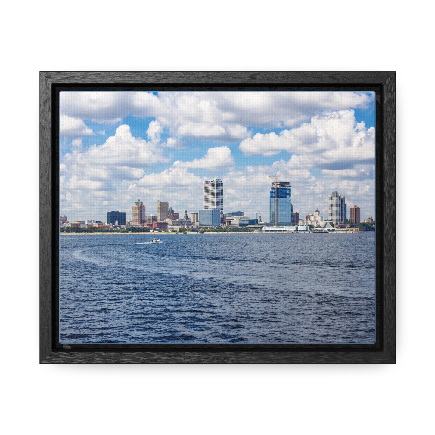 Milwaukee Wisconsin Skyline from Lake Michigan, Photography Framed Canvas Wrap Wall Art