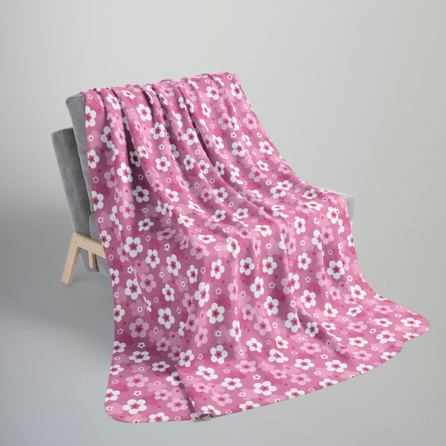 Pink Cherry Blossoms Fleece Sherpa Blanket