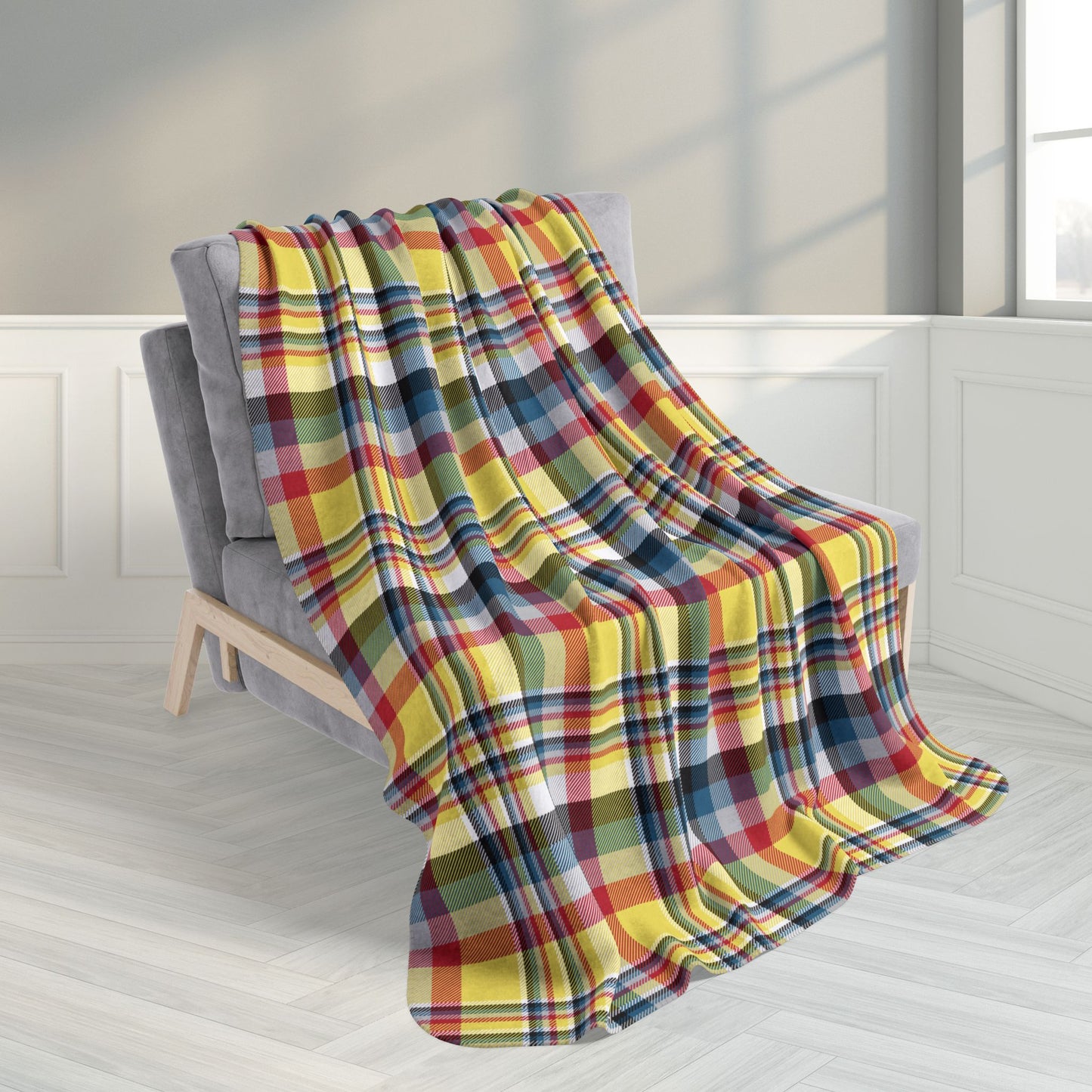 50" × 60" Yellow, Red & Teal Gurnee IL Plaid Fleece Sherpa Blanket