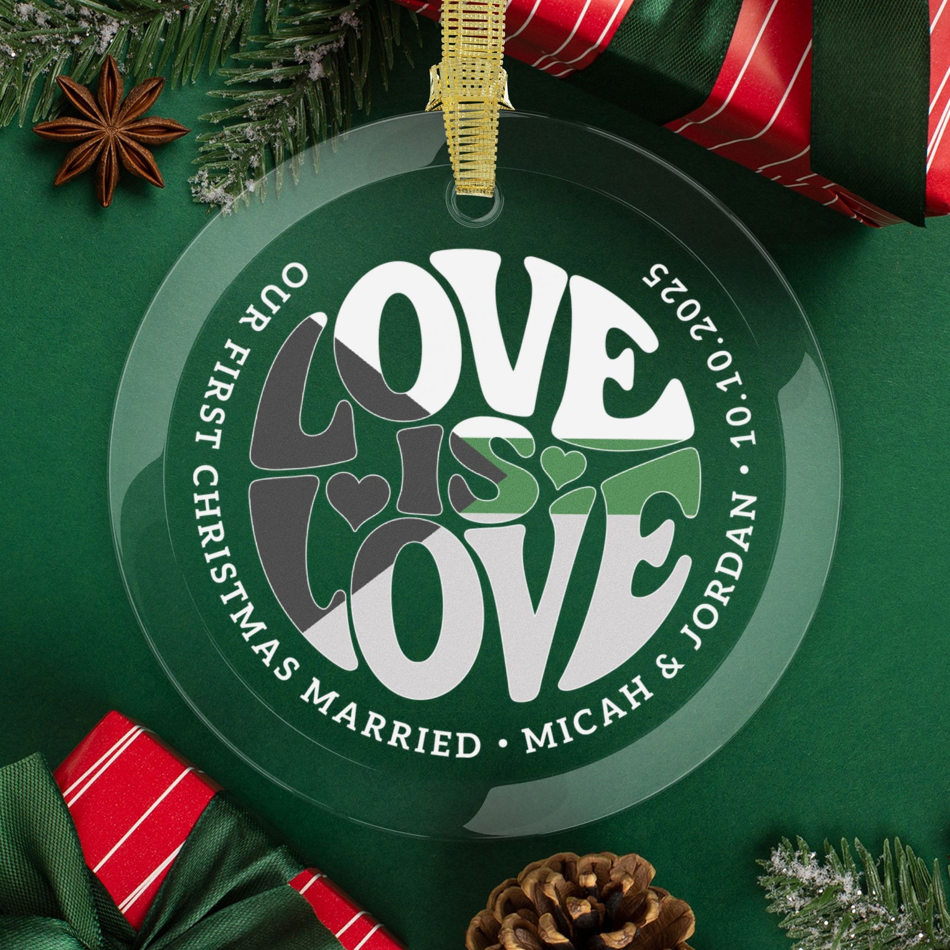 Round One Size Custom Glass Love is Love Demiromantic Pride 3.5" Circle Ornaments