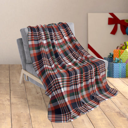 50" × 60" Christmas Navy & Orange Chicago IL Plaid Fleece Sherpa Blanket