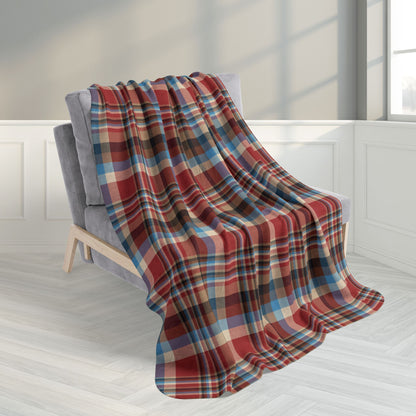 50" × 60" Rustic Red, Cream, Brown & Blue Plaid Fleece Sherpa Blanket
