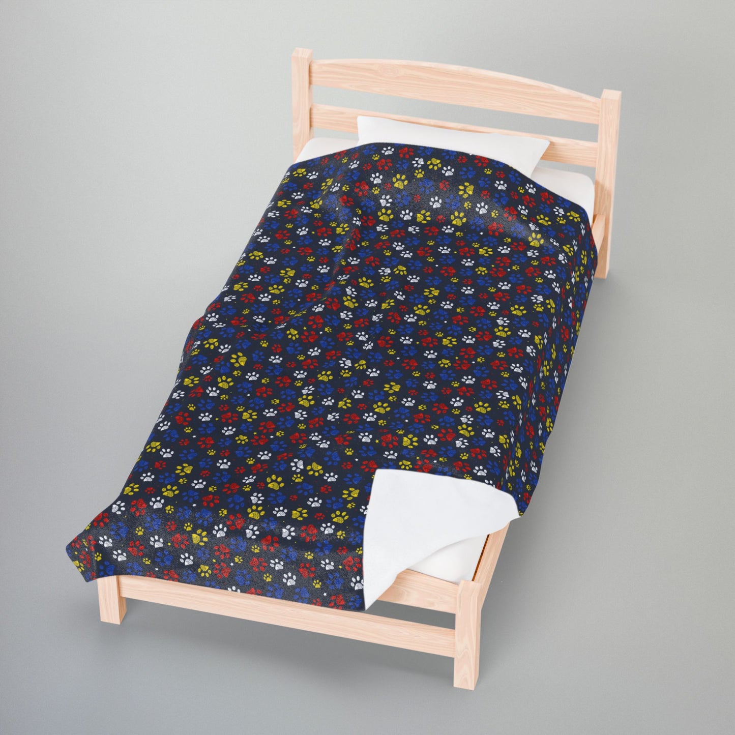 Red, Yellow & Blue Ohio Paw Prints Black Velveteen Plush Blanket