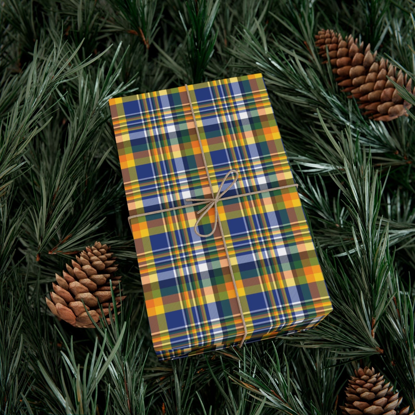Christmas Blue & Yellow Los Angeles CA Plaid Gift Wrapping Paper Roll