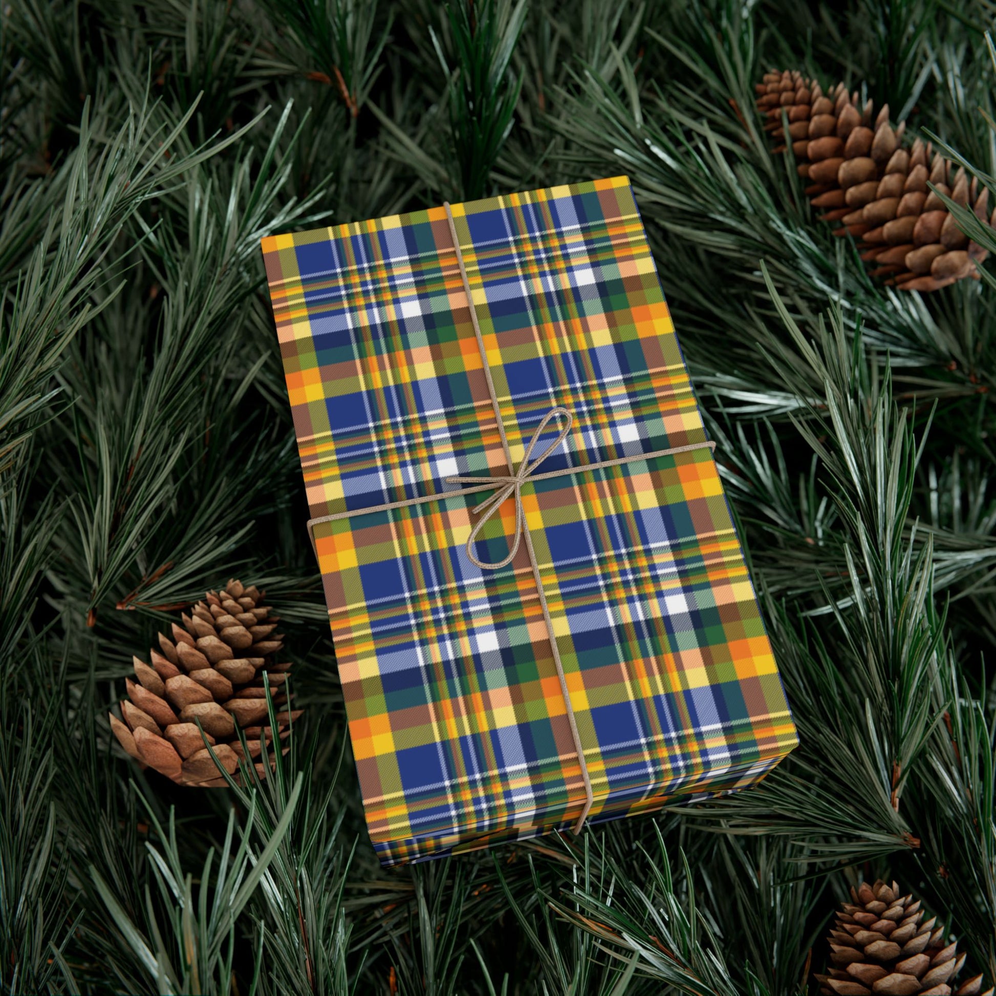 Christmas Blue & Yellow Los Angeles CA Plaid Gift Wrapping Paper Roll