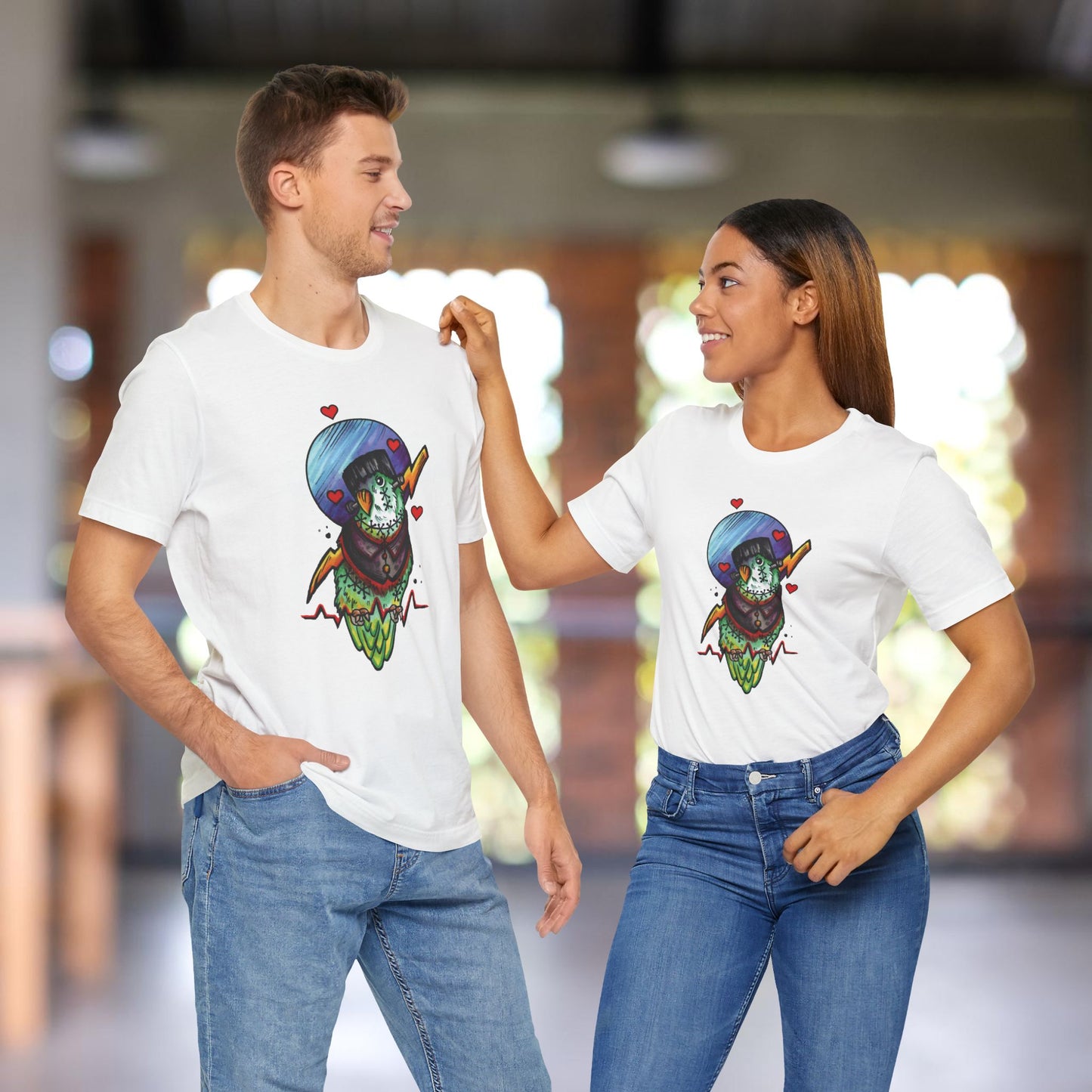 Frankenstein Lovebird, Hand-Drawn & Hand-Colored Tee