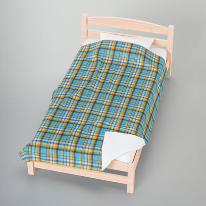 Teal, Blue & Gold Ohio Plaid Velveteen Plush Blanket