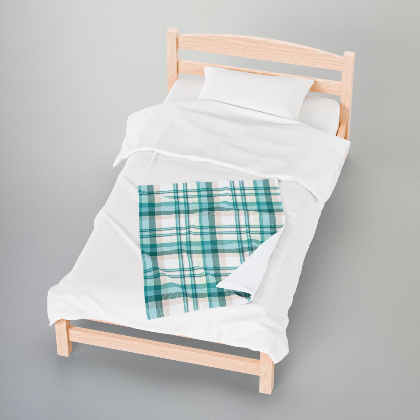 Coastal Teal Plaid Velveteen Plush Blanket