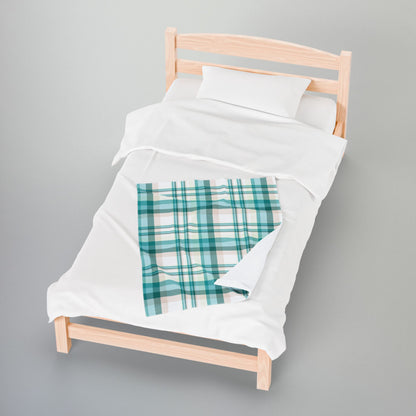 Coastal Teal Plaid Velveteen Plush Blanket