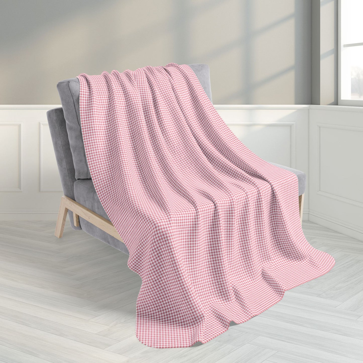 Pink & White Gingham Fleece Sherpa Blanket