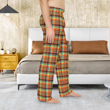 Men’s Orange, Teal & Yellow Santa Claus IN Plaid Pajama Pants