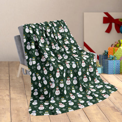 60" × 80" Grey Christmas Snowman Green Fleece Sherpa Blanket