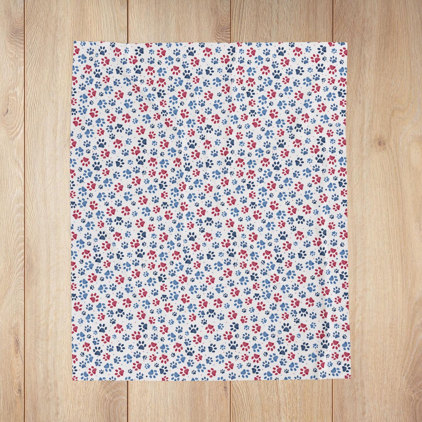 America U.S.A. Red, White & Blue Paw Prints Light Grey Velveteen Plush Blanket