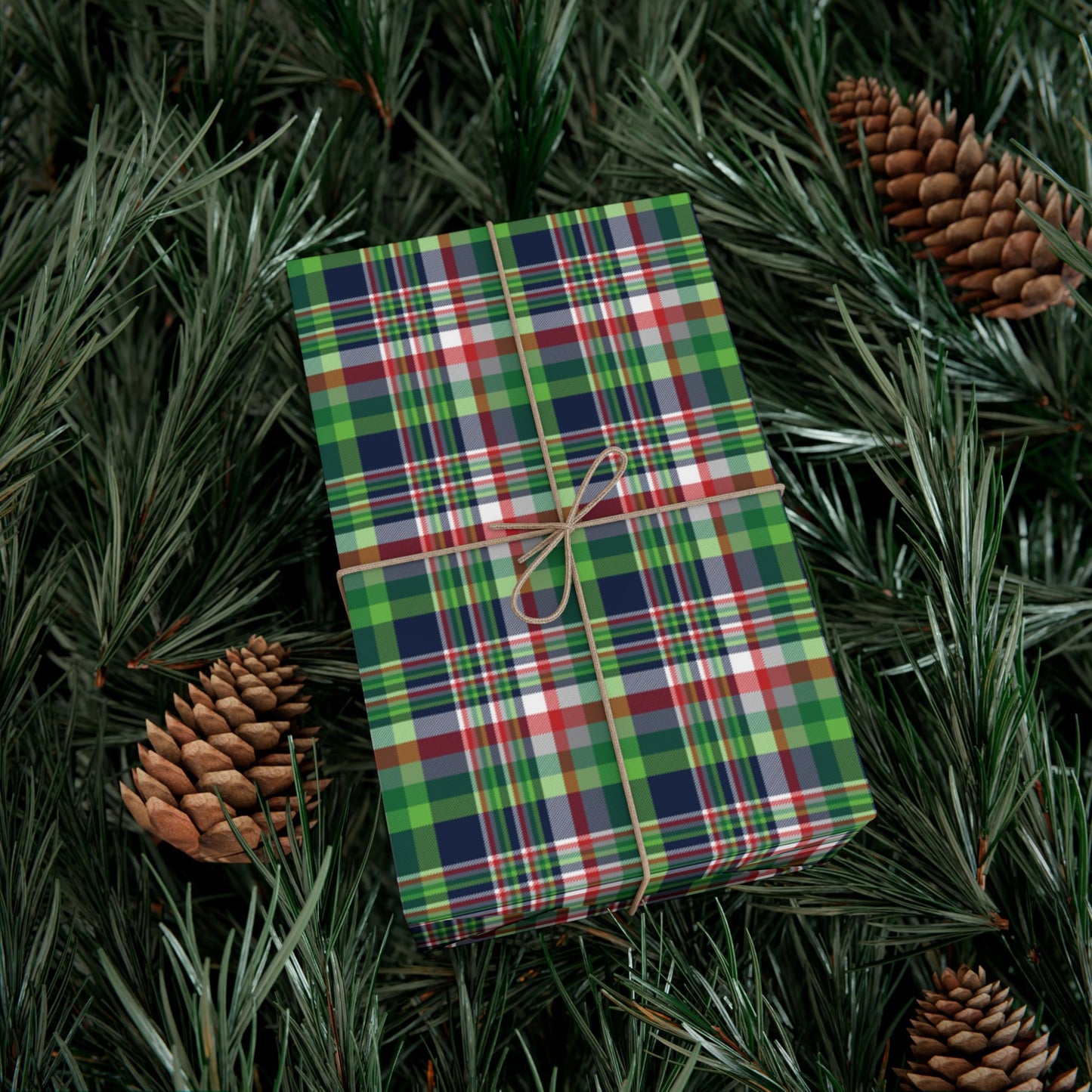 Christmas Navy & Neon Green Seattle WA Plaid Gift Wrapping Paper Roll