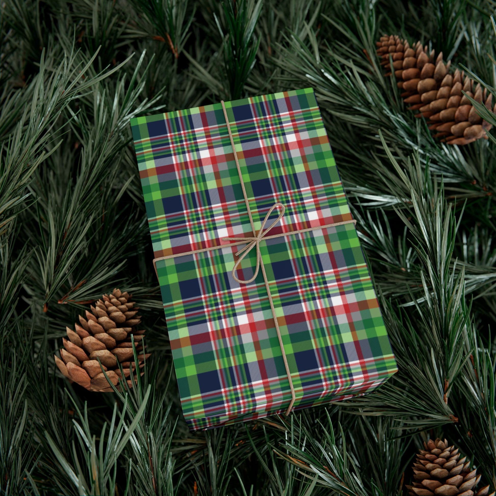 Christmas Navy & Neon Green Seattle WA Plaid Gift Wrapping Paper Roll