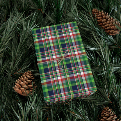Christmas Navy & Neon Green Seattle WA Plaid Gift Wrapping Paper Roll