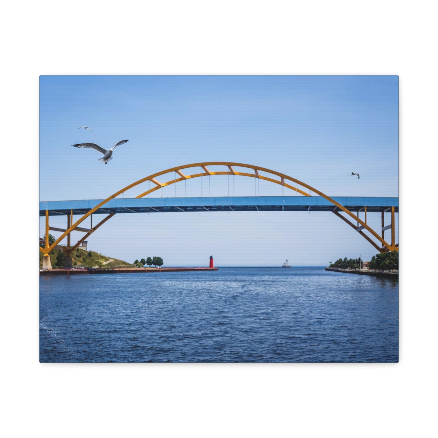 Milwaukee, Wisconsin’s Hoan Bridge and Seagulls, Photography Canvas Wrap Wall Art