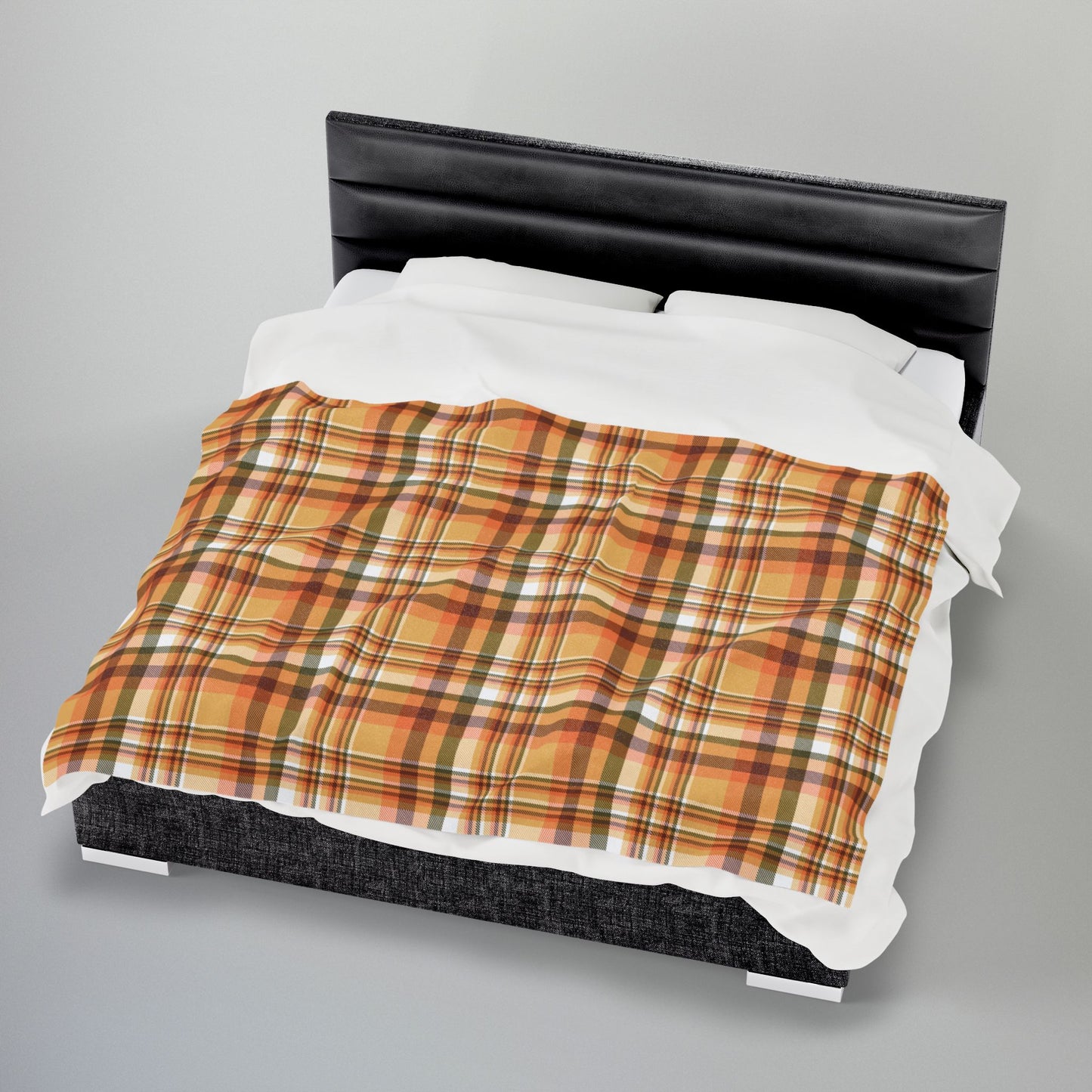 Autumn Tan Plaid Velveteen Plush Blanket