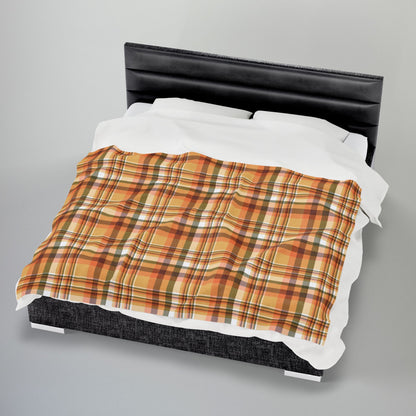Autumn Tan Plaid Velveteen Plush Blanket