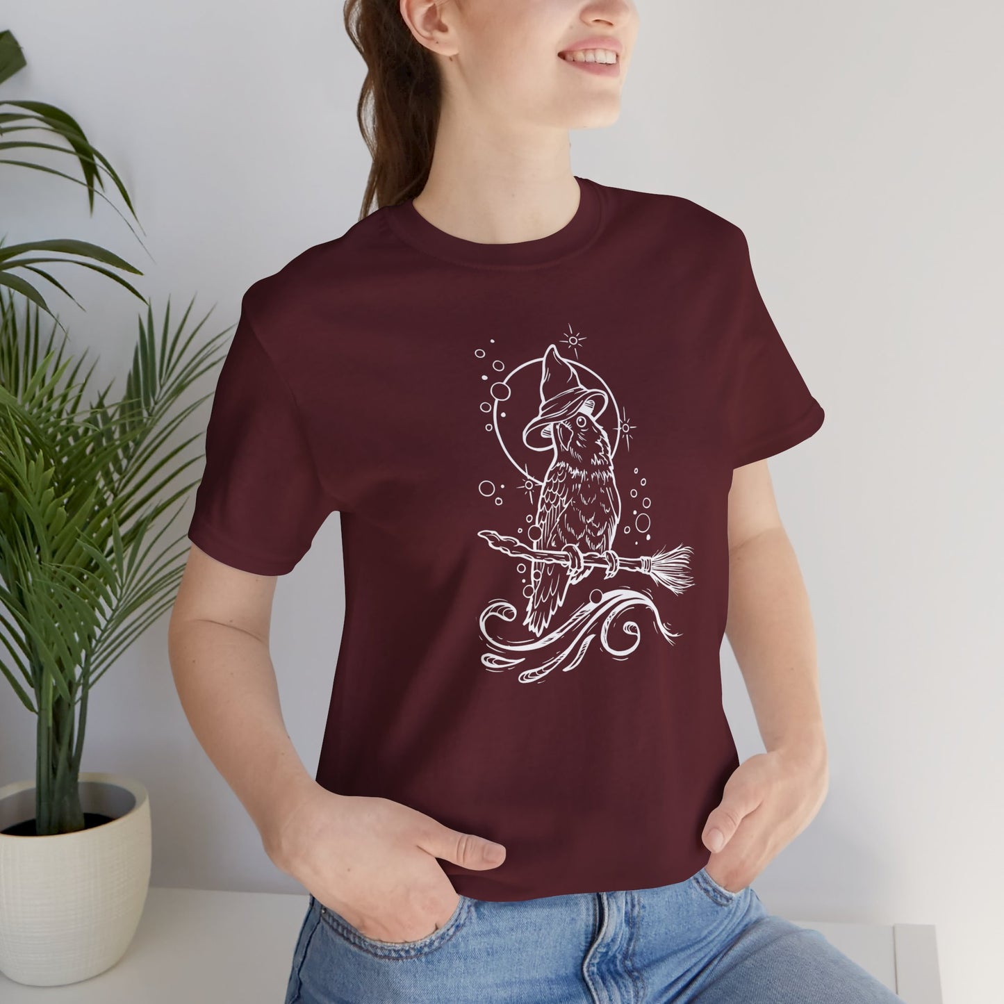 Lovebird Witch on a Broom, Line Art Tee