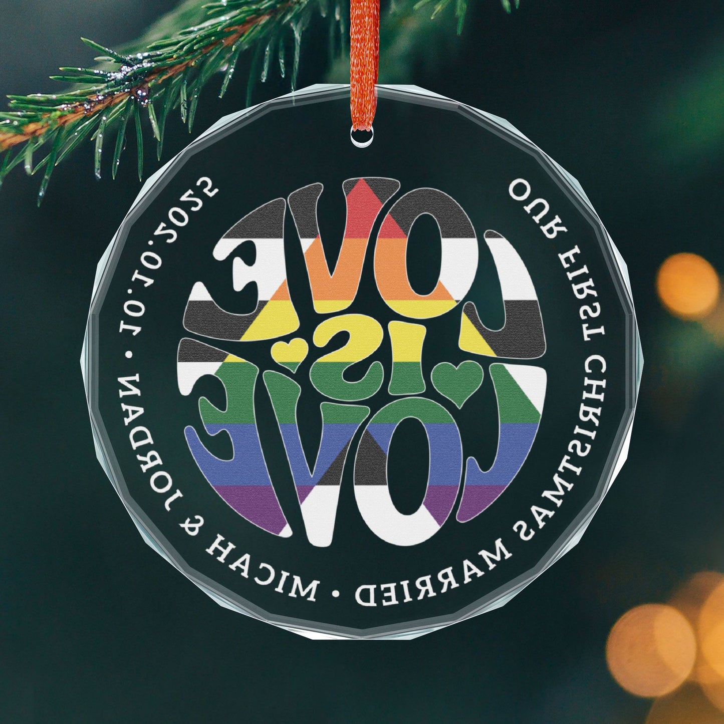 Custom Crystal Love is Love Ally 3" Circle Ornament