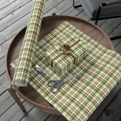 Christmas Green, Cream & Red Plaid Gift Wrapping Paper Roll