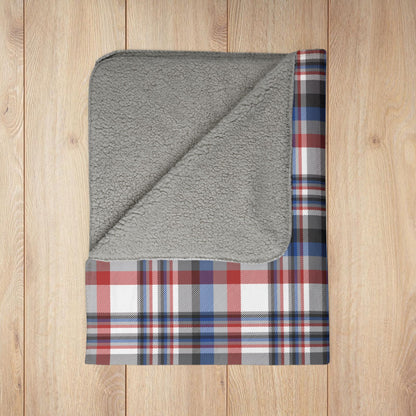 White, Grey, Red & Blue Gurnee IL Plaid Fleece Sherpa Blanket