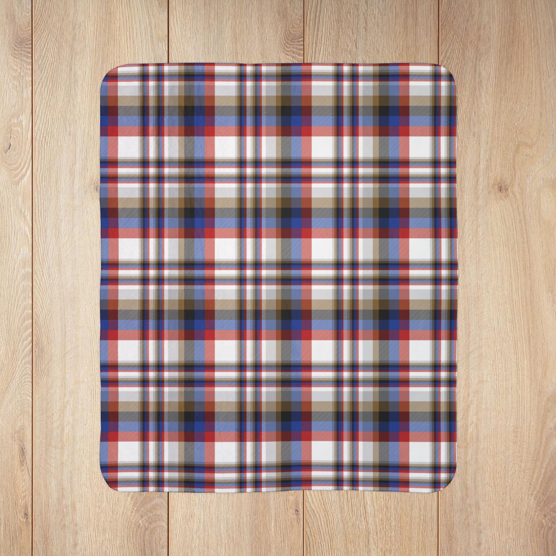 White, Red & Blue Gurnee IL Plaid Fleece Sherpa Blanket