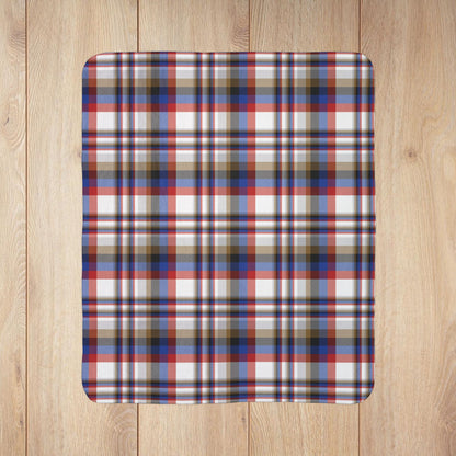 White, Red & Blue Gurnee IL Plaid Fleece Sherpa Blanket