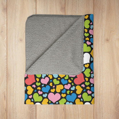 Queer Pride Valentine’s Day Hearts Black Fleece Sherpa Blanket