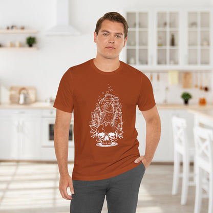 Crazy Scientist Lovebird Sitting on a Skull, Line Art Tee