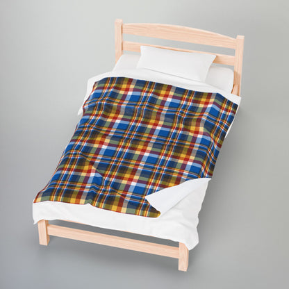 Brown, Red & Blue Sandusky OH Plaid Velveteen Plush Blanket