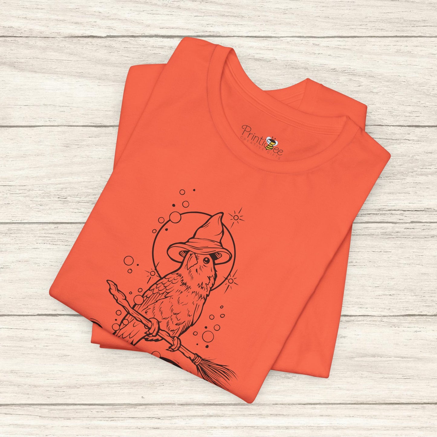 Lovebird Witch on a Broom, Line Art Tee