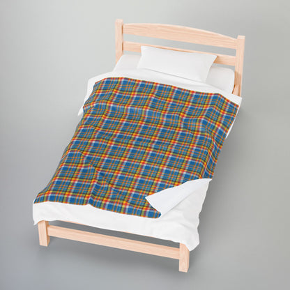 Brown, Red & Blue Ohio Plaid Velveteen Plush Blanket