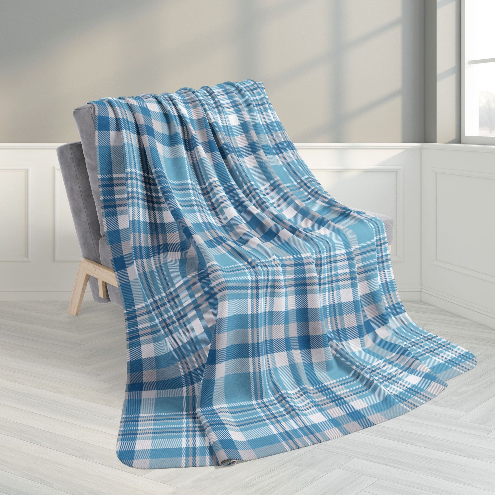 60" × 80" Winter Teal Plaid Fleece Sherpa Blanket