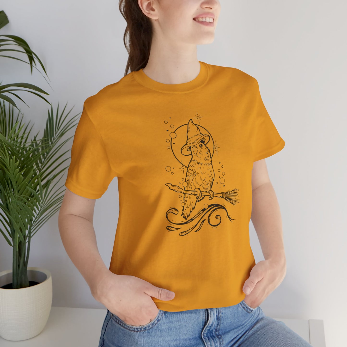 Lovebird Witch on a Broom, Line Art Tee