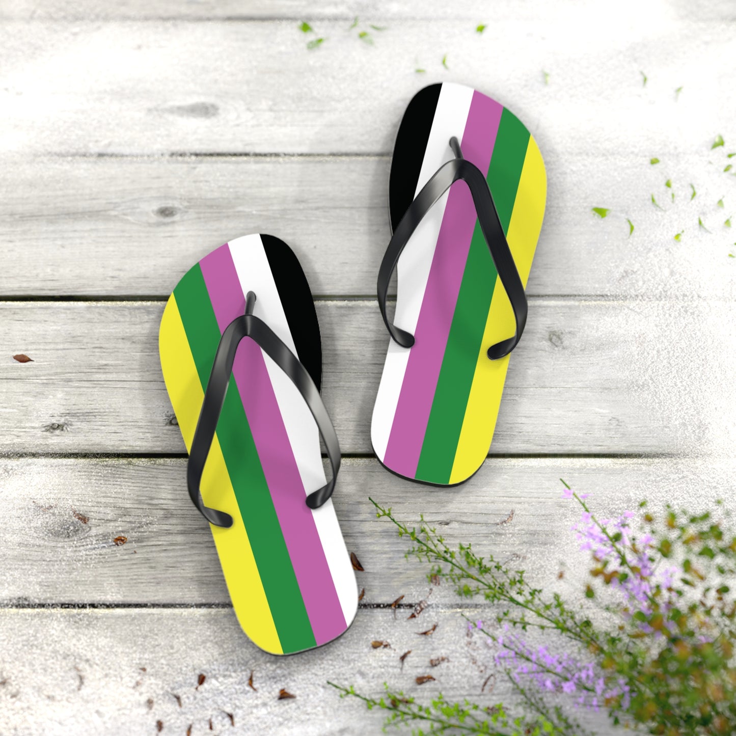 L Black sole Ceterosexual Pride Flip Flops