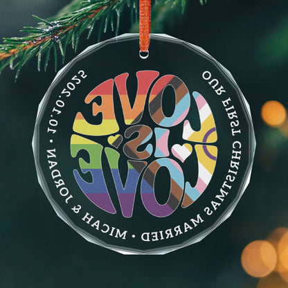 Custom Crystal Love is Love Intersex-Inclusive Progress Rainbow Pride 3" Circle Ornament