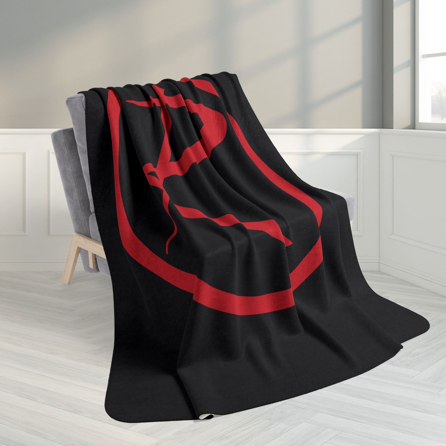 Rambler Red Logo Black Fleece Sherpa Blanket
