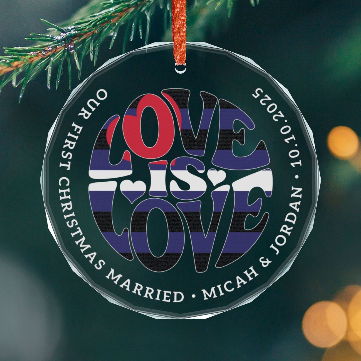 Round One size Custom Crystal Love is Love Leather Pride 3" Circle Ornament